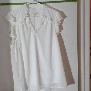 Monteau white ruffled top 2x xxl shirt blouse sleeveless summer cottagecore boho